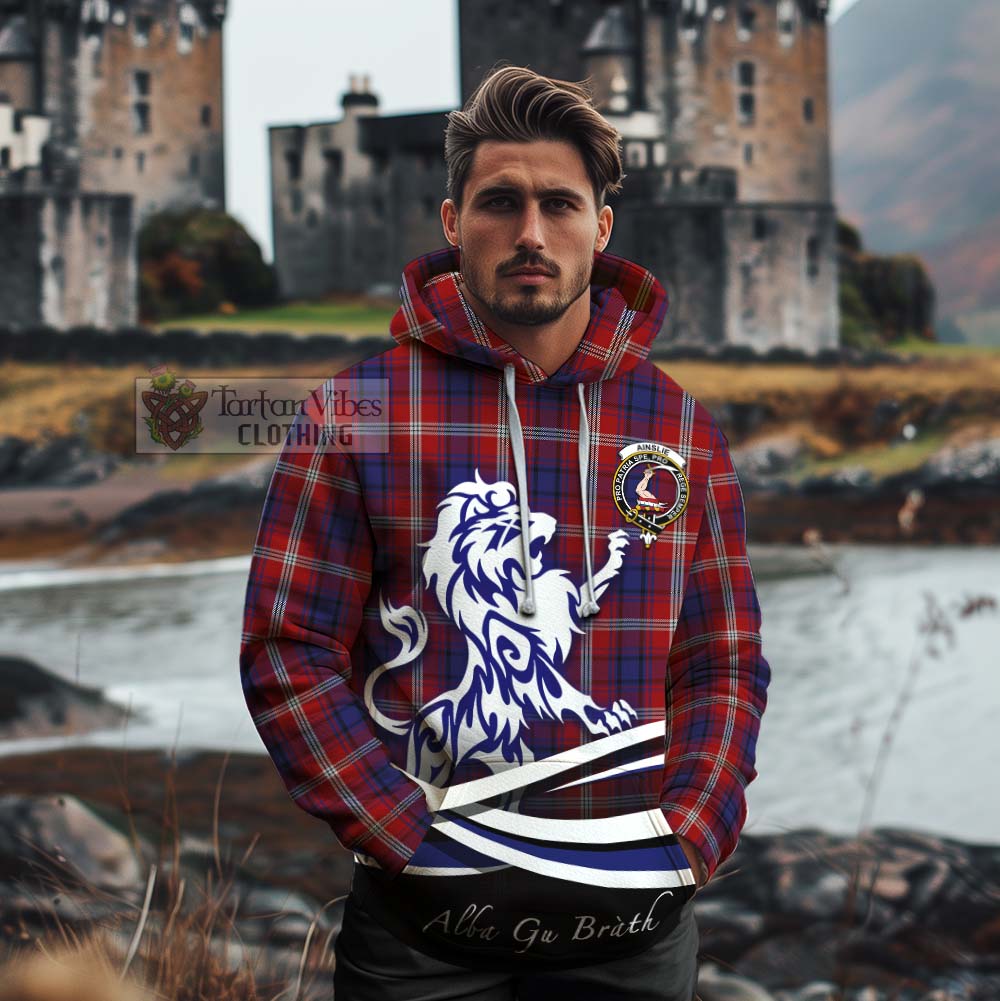 Ainslie Tartan Cotton Hoodie with Alba Gu Brath Regal Lion Emblem - Tartan Vibes Clothing