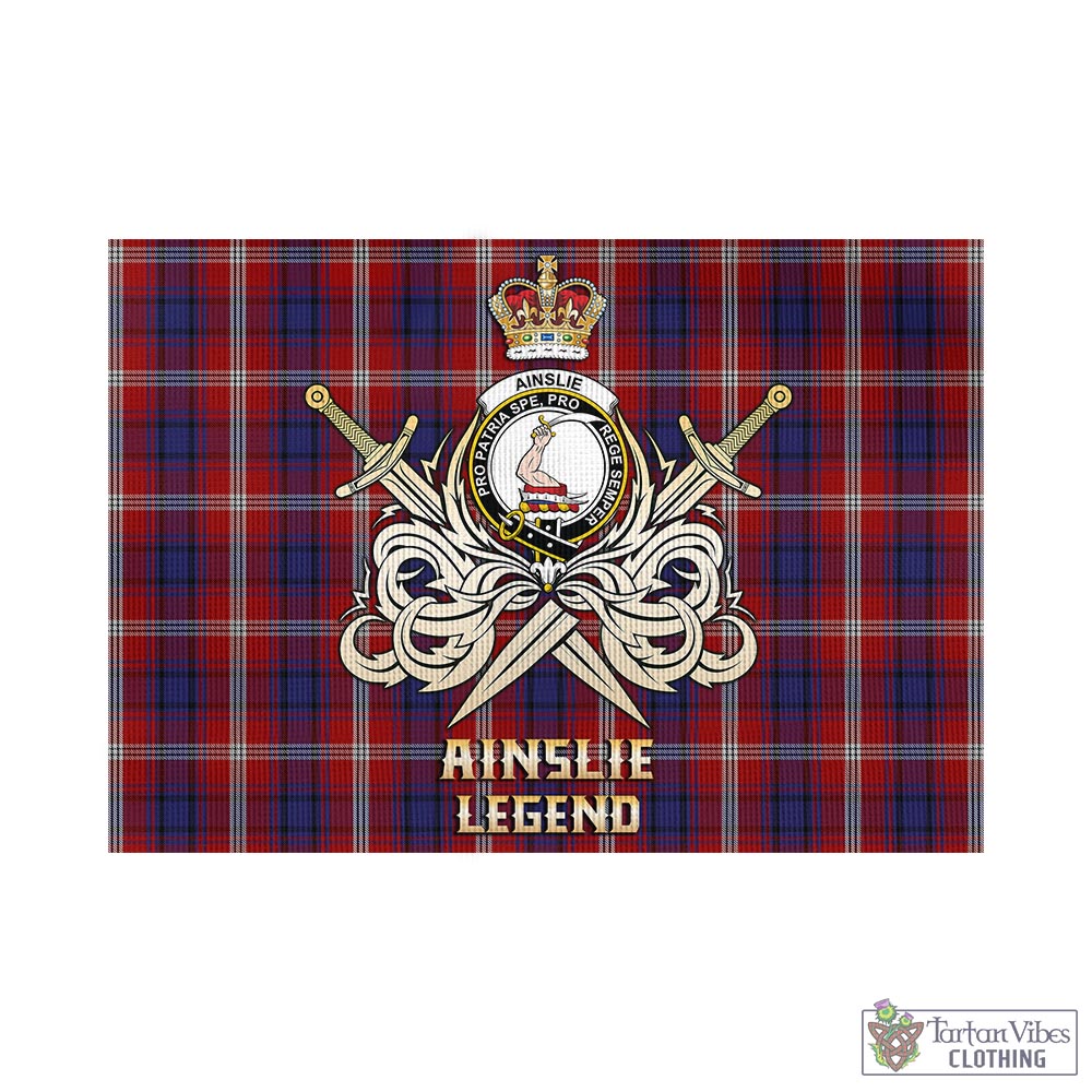 Tartan Vibes Clothing Ainslie Tartan Flag with Clan Crest and the Golden Sword of Courageous Legacy