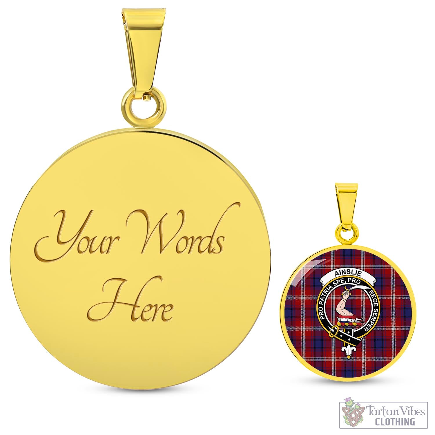Tartan Vibes Clothing Ainslie Tartan Circle Necklace with Family Crest