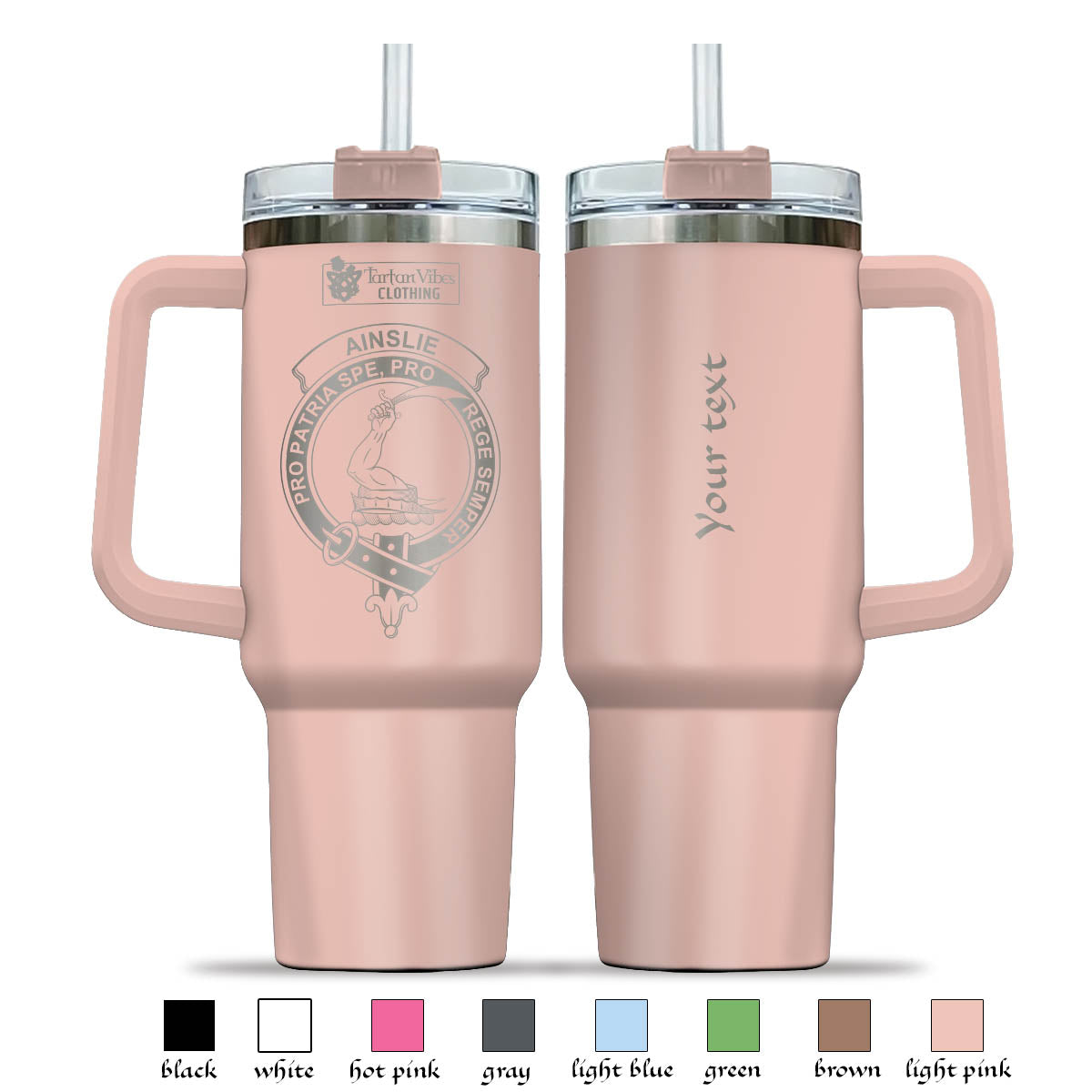 Ainslie Clan Crest Engraved Tumbler with Handle - 2D-tartanvibesclothing