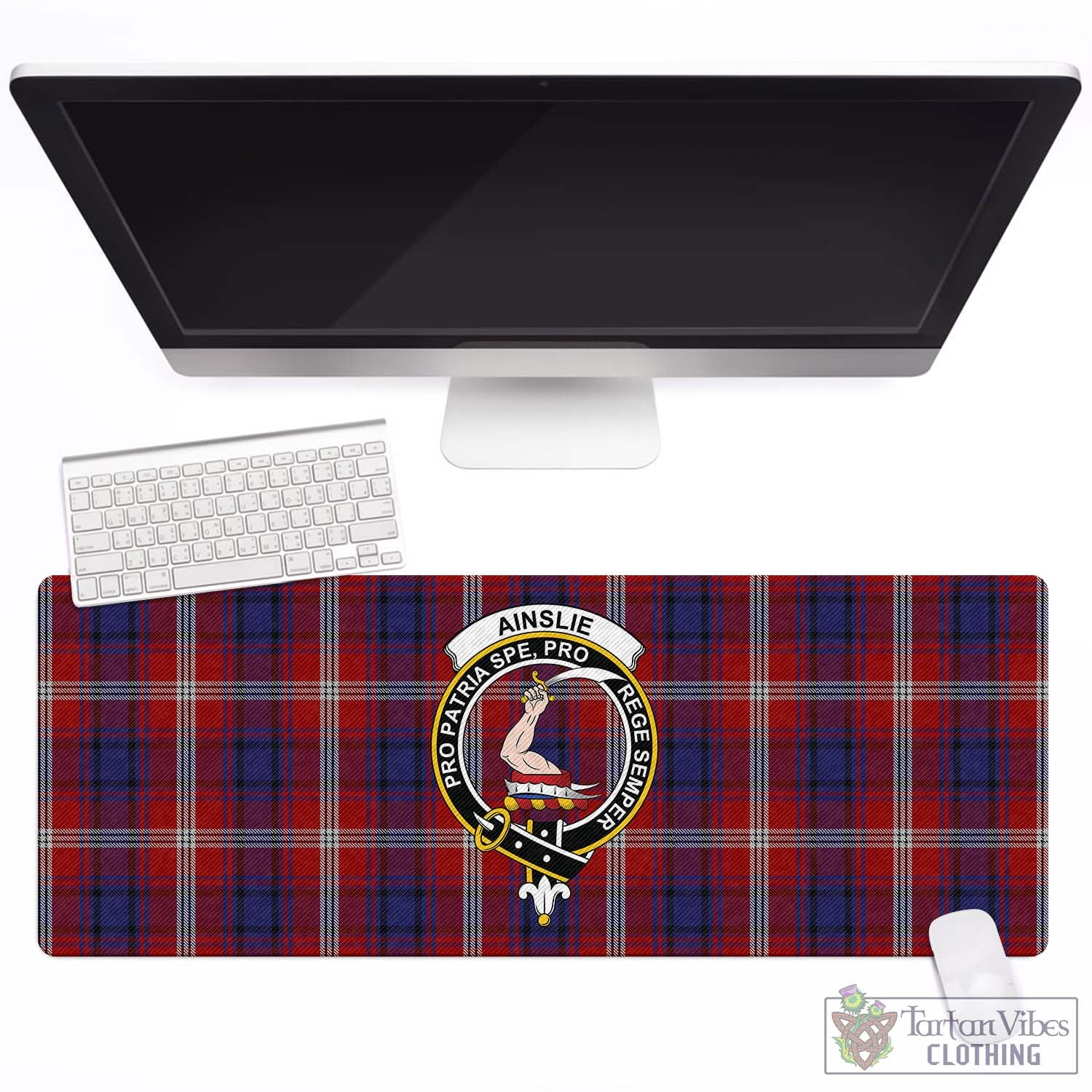 Tartan Vibes Clothing Ainslie Tartan Mouse Pad with Family Crest