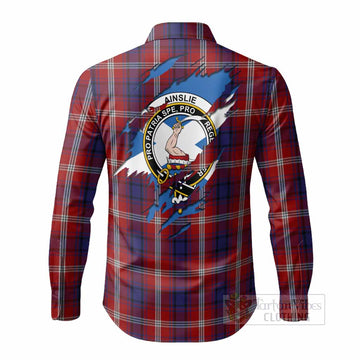 Ainslie Clan Crest In Me Tartan Long Sleeve Button Shirts Scotland Flag Style