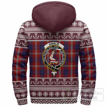 Ainslie Clan Tartan Christmas Fleece Hoodie with Family Crest