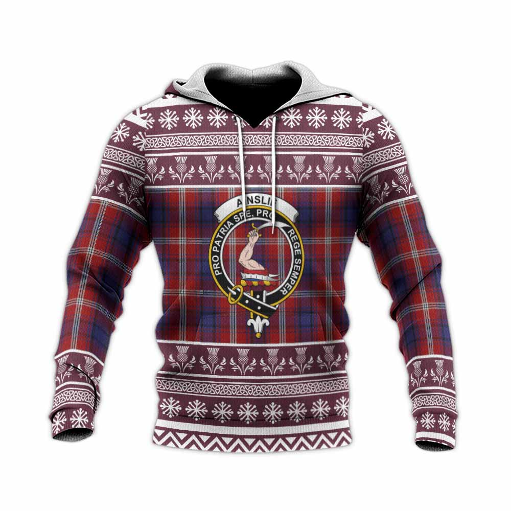 Ainslie Clan Tartan Christmas Knitted Hoodie with Family Crest - Tartan Vibes Clothing