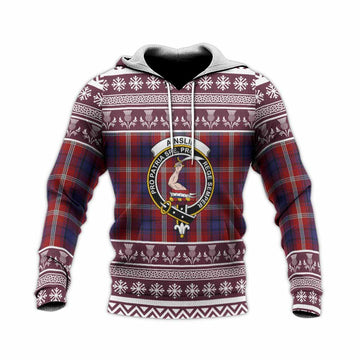 Ainslie Clan Tartan Christmas Knitted Hoodie with Family Crest - Tartan Vibes Clothing
