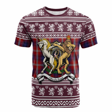 Ainslie Clan Tartan Crest Christmas Cotton T-shirt Coat of Arms Funny Style - Tartan Vibes Clothing