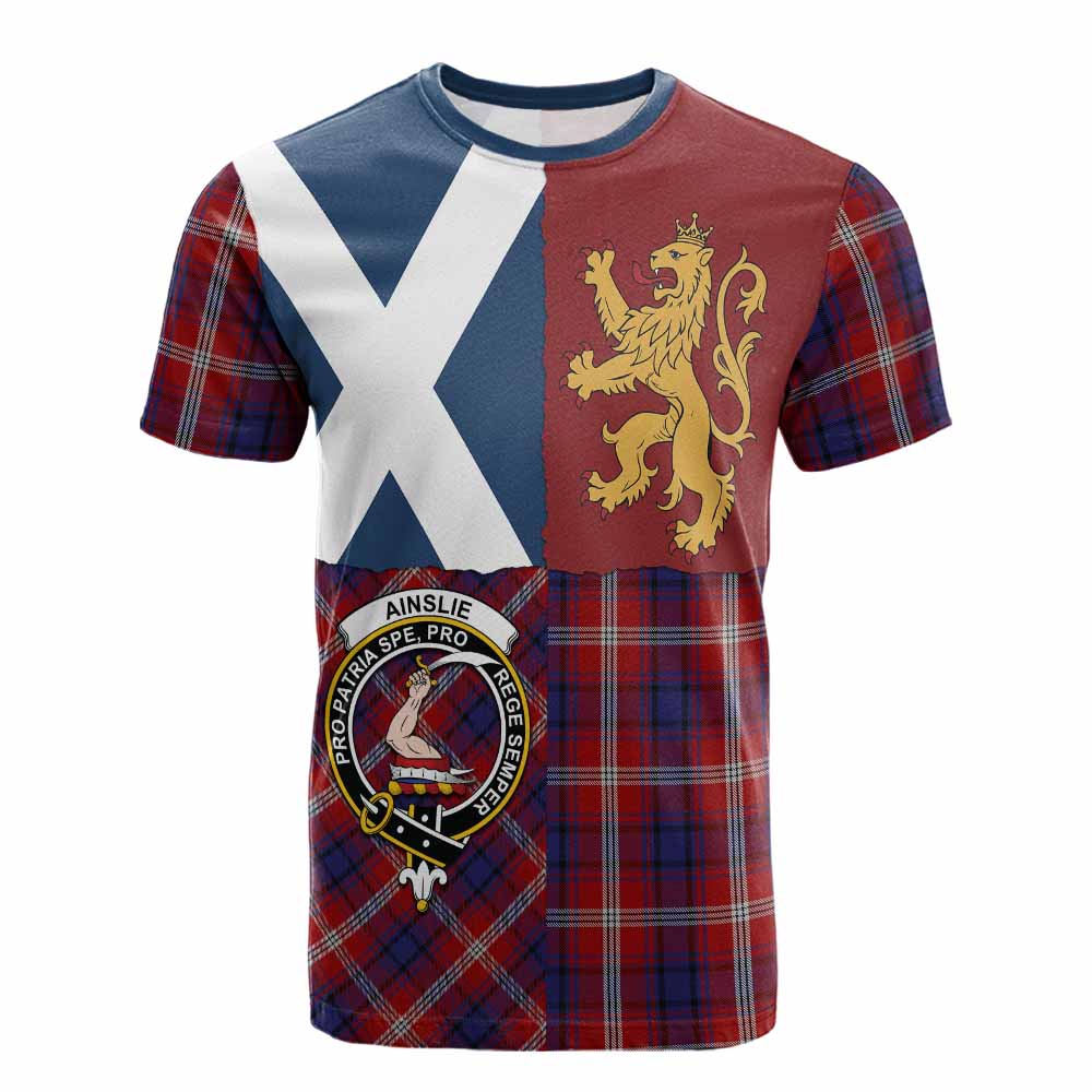 Ainslie Crest Tartan Cotton T-shirt with Lion Rampant Saltire Style - Tartan Vibes Clothing