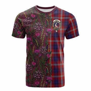 Ainslie Family Crest Tartan Cotton T-shirt Scottish Thistle Flower Pattern Half Style - Tartan Vibes Clothing