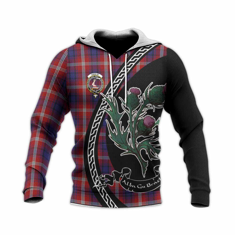 Ainslie Family Crest Tartan Knitted Hoodie Alba Thistle Inspired - Tartan Vibes Clothing