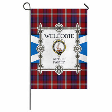 Ainslie Family Crest Tartan Welcome Garden Flag Saltire Harmony Style