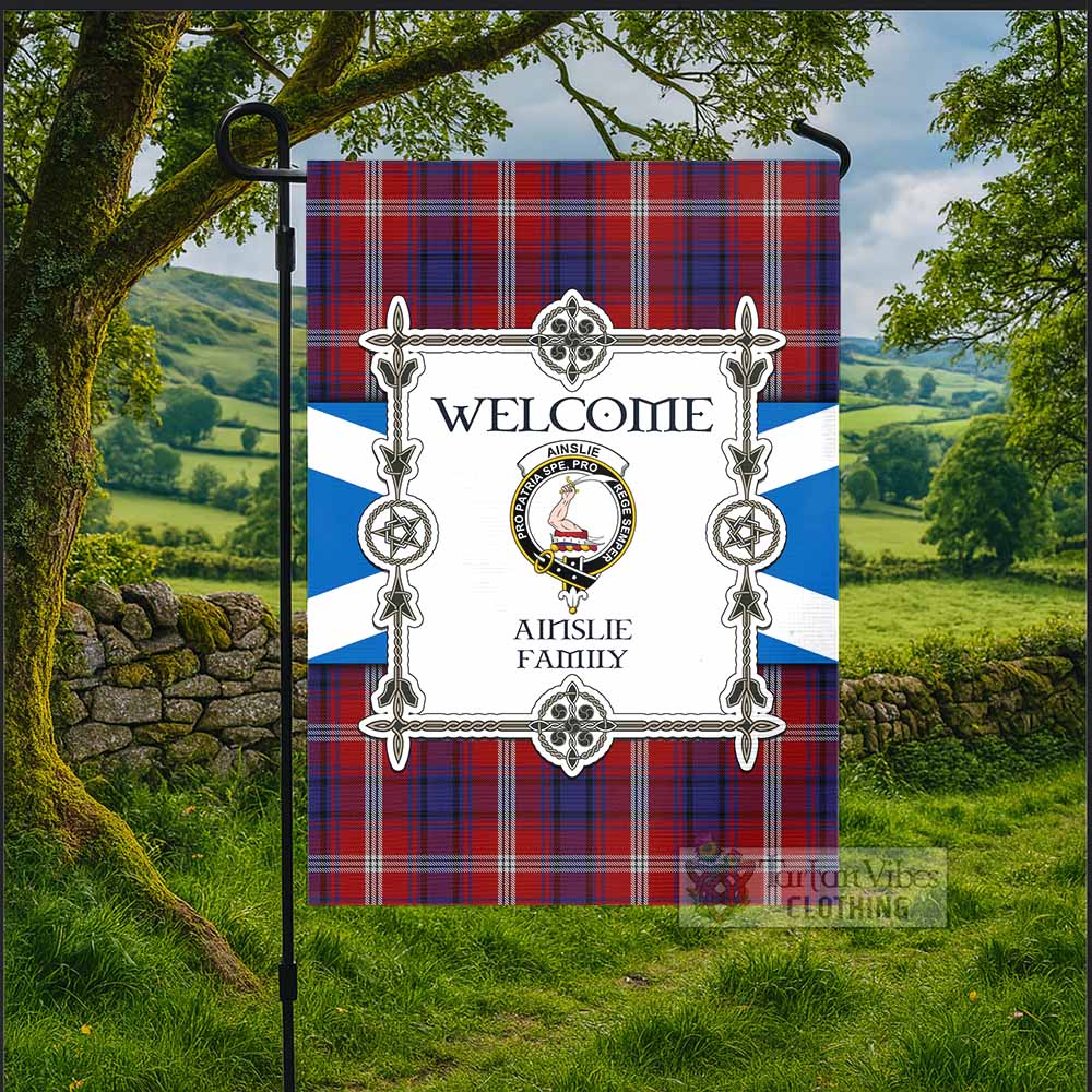 Ainslie Family Crest Tartan Welcome Garden Flag Saltire Harmony Style - Tartan Vibes Clothing