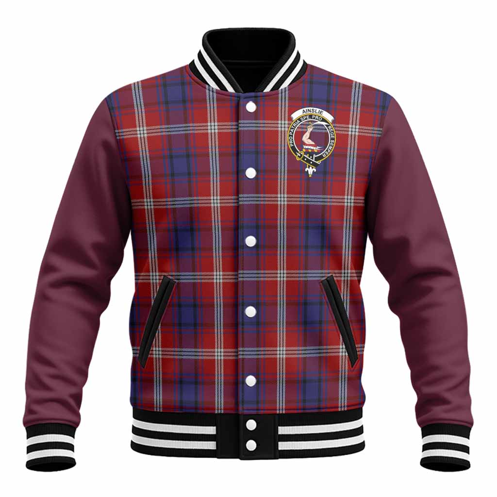 Ainslie Tartan Accent Baseball Jacket with Family Crest