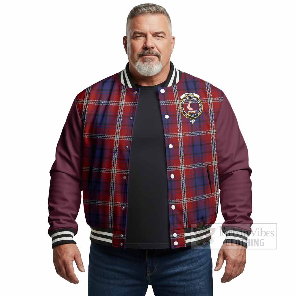 Ainslie Tartan Accent Baseball Jacket with Family Crest