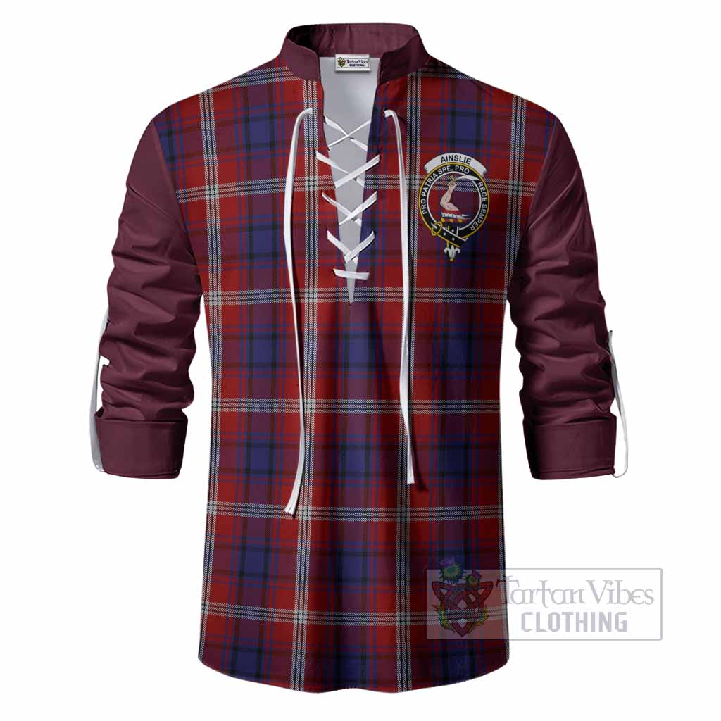 Ainslie Tartan Accent Ghillie Shirt with Family Crest