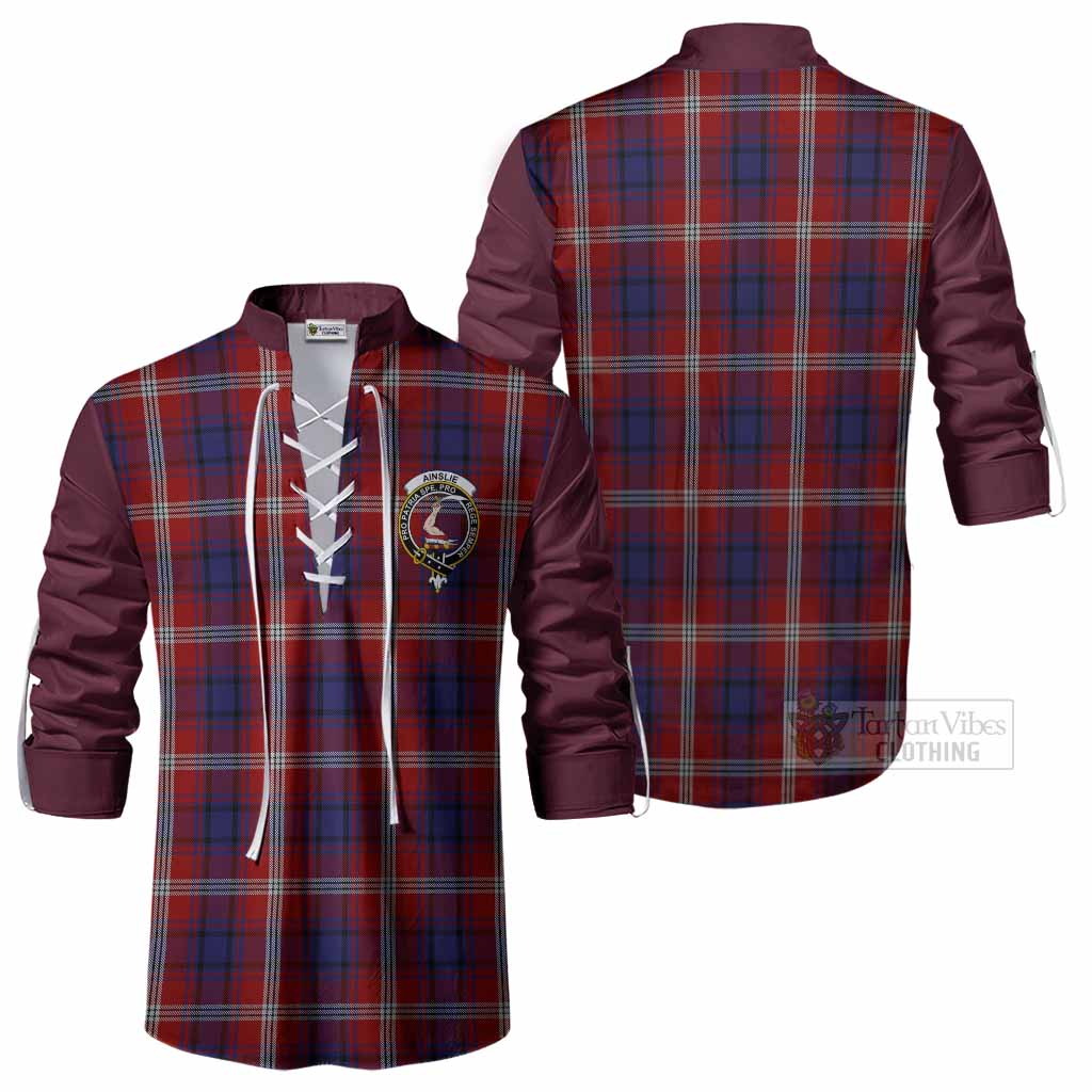 Ainslie Tartan Accent Ghillie Shirt with Family Crest