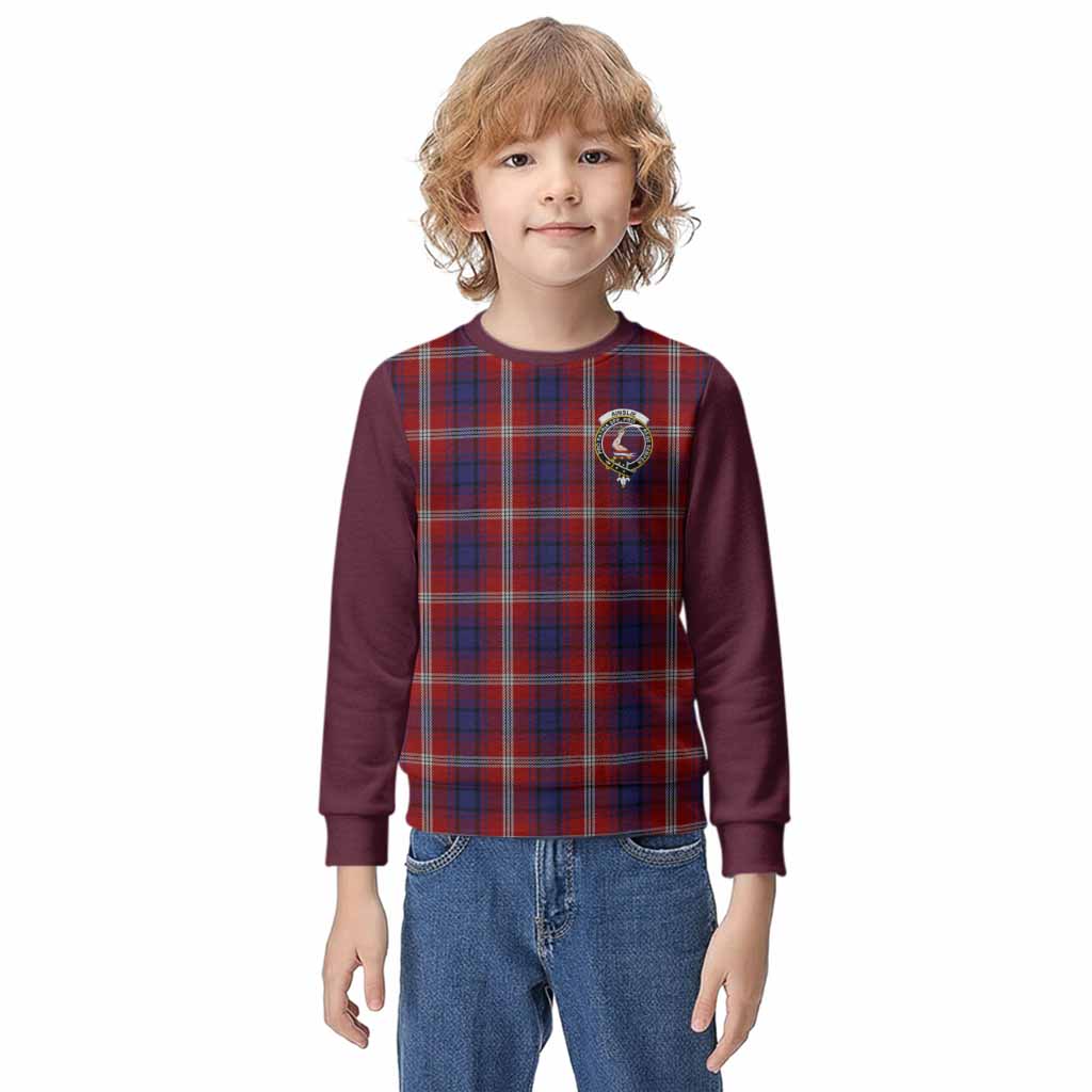 Ainslie Tartan Accent Kid Knitted Sweatshirt with Family Crest