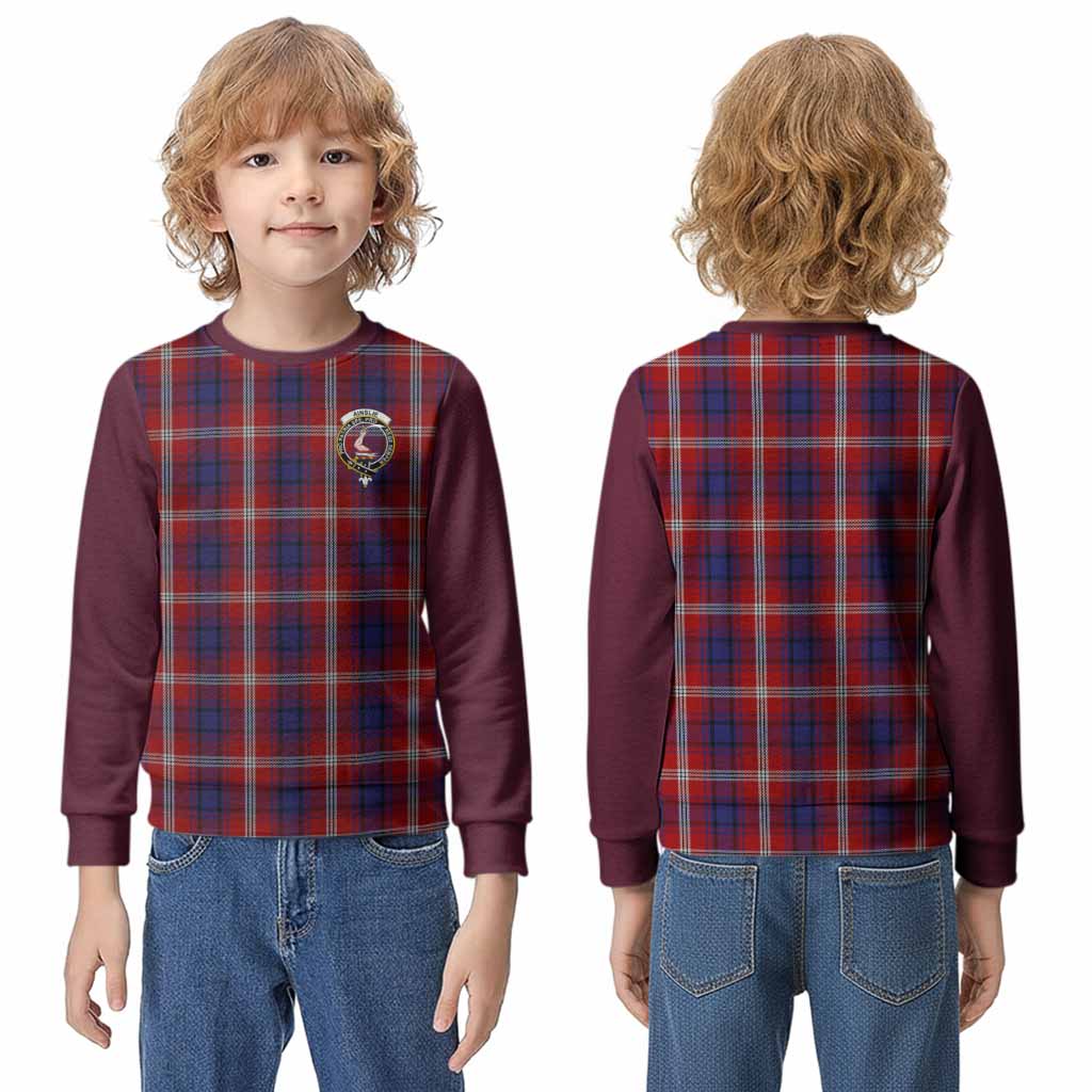 Ainslie Tartan Accent Kid Knitted Sweatshirt with Family Crest