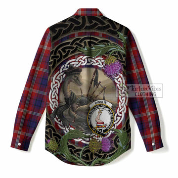 Ainslie Tartan Crest Bagpipe Nessie Women Casual Shirt Scottish Loch Ness Monster Celtic Thistle
