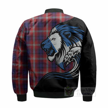 Ainslie Tartan Crest Bomber Jacket Scottish Golden Lions Wave Flow