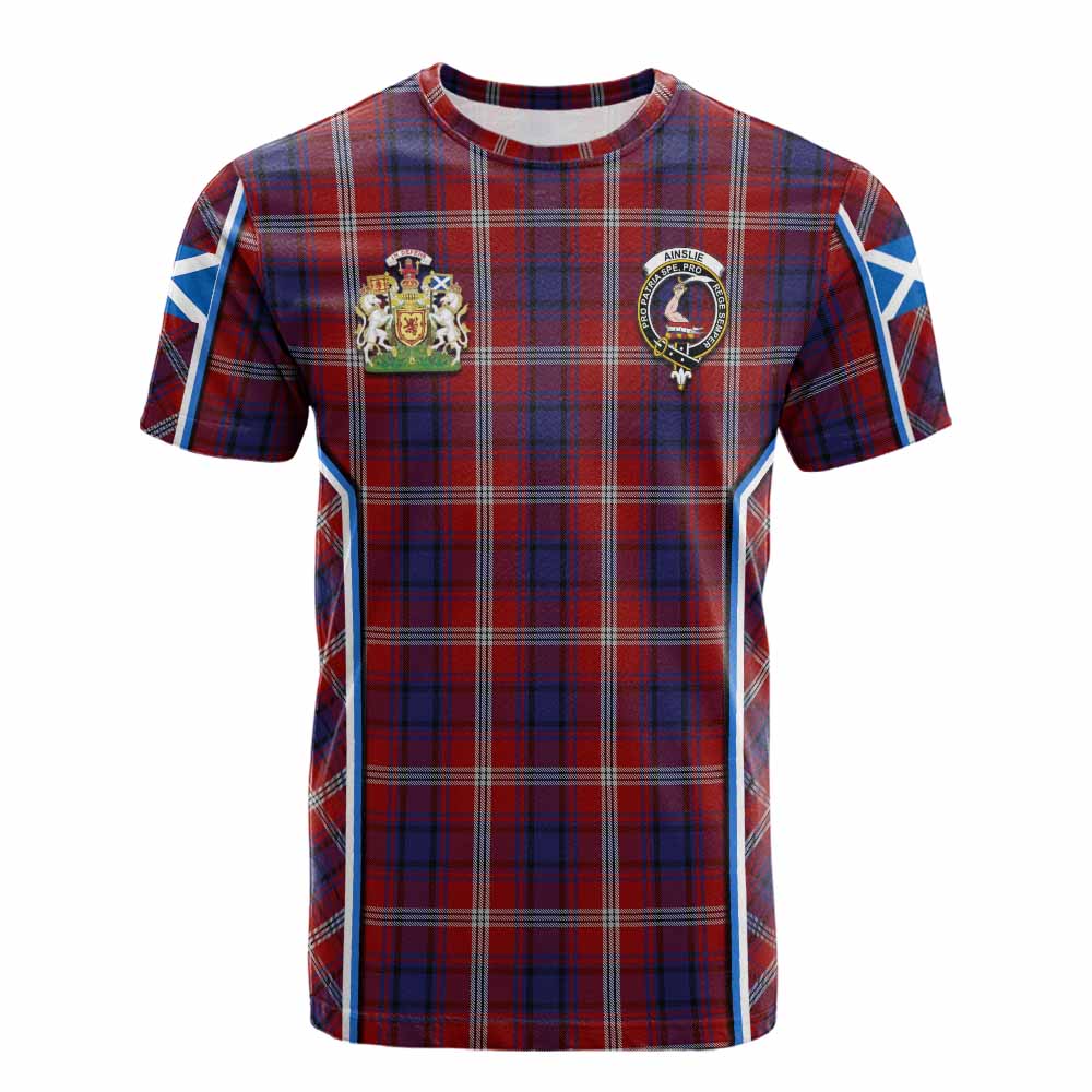 Ainslie Tartan Crest Cotton T-shirt Scotland Coat of Arm Flag Style - Tartan Vibes Clothing
