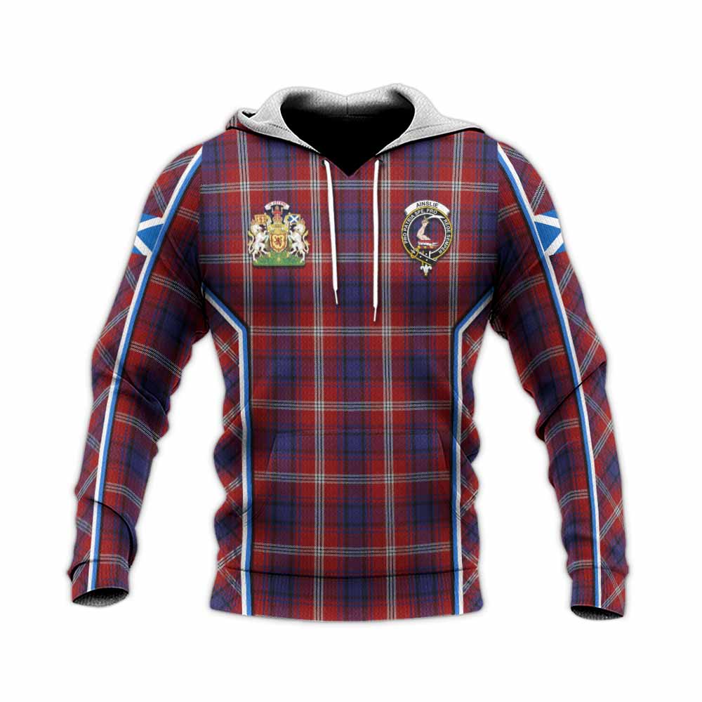 Ainslie Tartan Crest Knitted Hoodie Scotland Coat of Arm Flag Style - Tartan Vibes Clothing