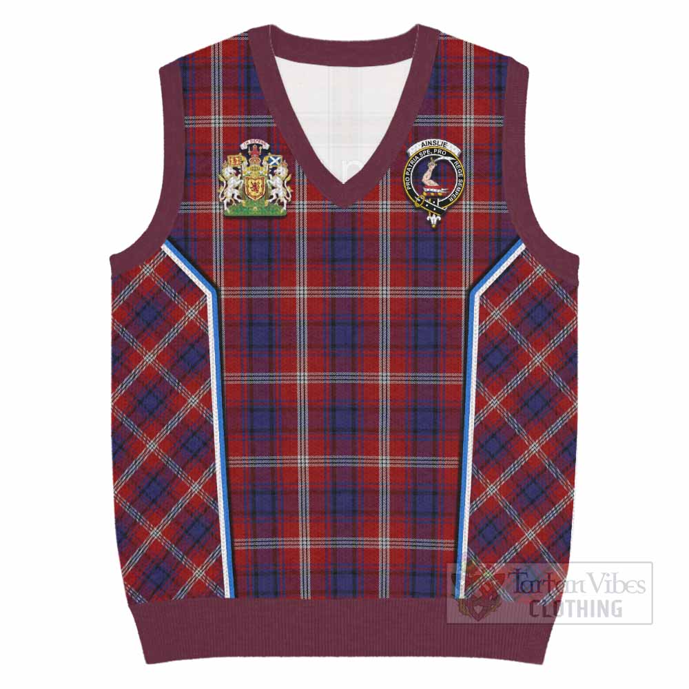 Ainslie Tartan Crest Knitted V-Neck Vest Scotland Coat of Arm Flag Style - Tartan Vibes Clothing