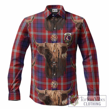 Ainslie Tartan Crest Long Sleeve Button Shirts Scotland Heilan Coo Tartan Seamless Style