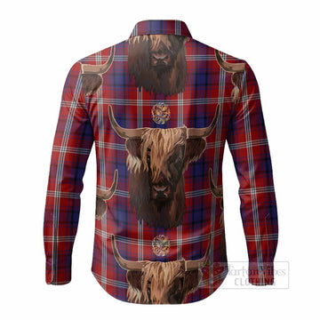 Ainslie Tartan Crest Long Sleeve Button Shirts Scotland Heilan Coo Tartan Seamless Style