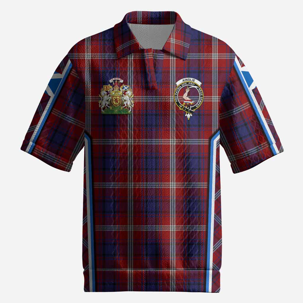 Ainslie Tartan Crest Men’s Polo Sweater Top Scotland Coat of Arm Flag Style