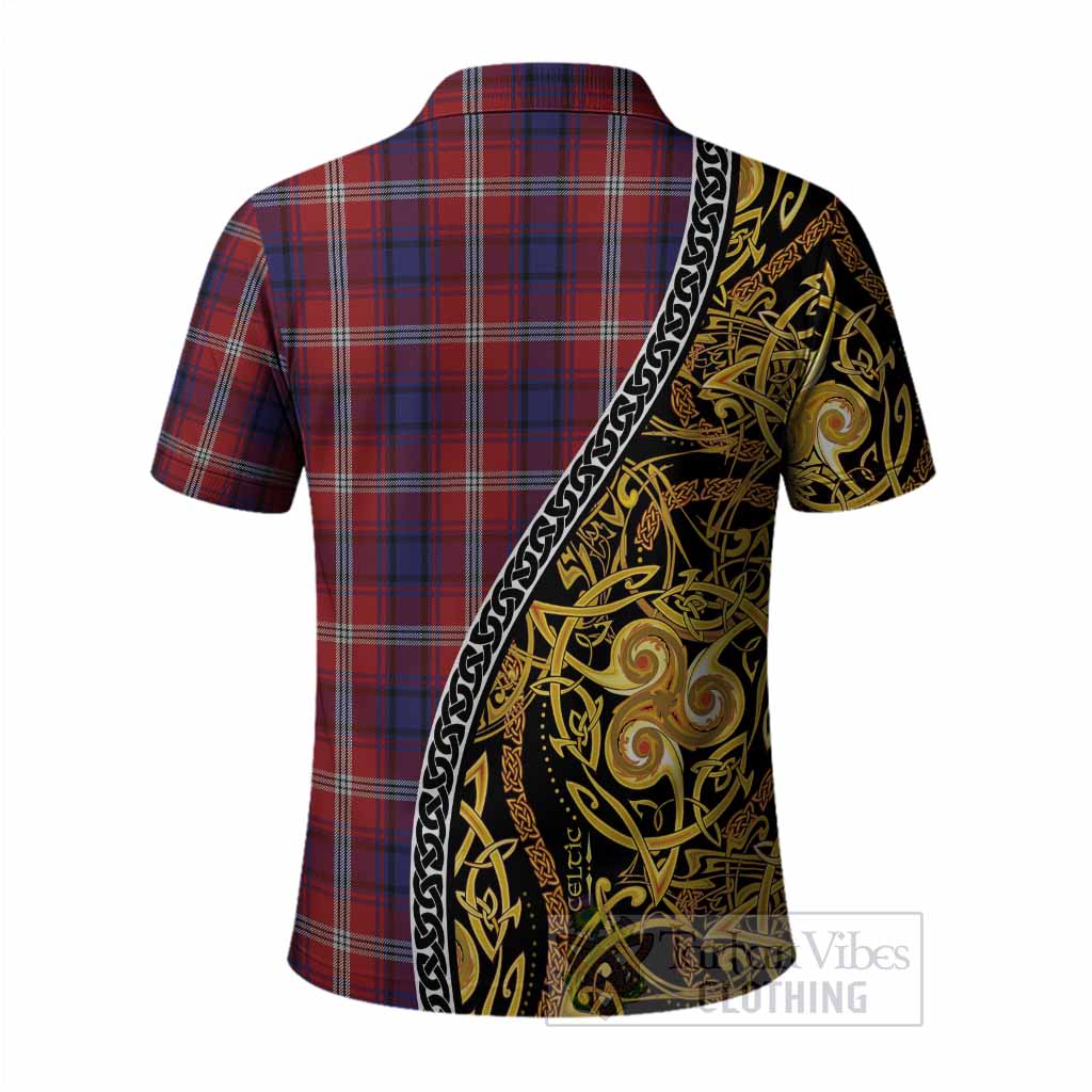 Ainslie Tartan Crest Polo Shirt Celtic Knot and Triple Trickle Spiral Symbols