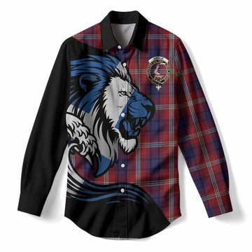 Ainslie Tartan Crest Women Casual Shirt Scottish Golden Lions Wave Flow