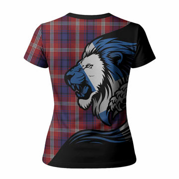 Ainslie Tartan Crest Women T shirt Scottish Golden Lions Wave Flow