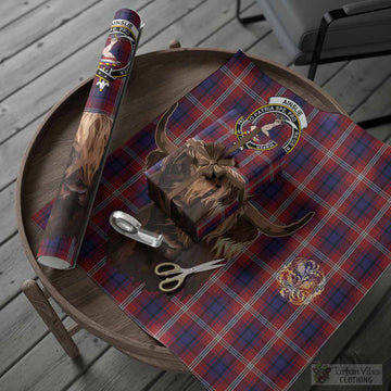 Ainslie Tartan Crest Wrapping Paper Scotland Heilan Coo Tartan Seamless Style
