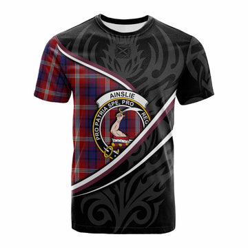 Ainslie Tartan Family Crest Cotton T-shirt Celtic Scottish Thistle Floral - Tartan Vibes Clothing