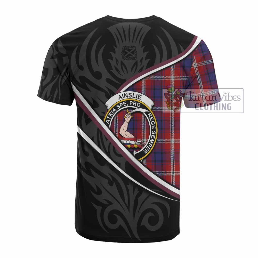 Ainslie Tartan Family Crest Cotton T-shirt Celtic Scottish Thistle Floral - Tartan Vibes Clothing