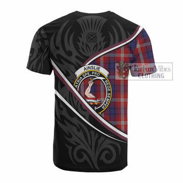 Ainslie Tartan Family Crest Cotton T-shirt Celtic Scottish Thistle Floral - Tartan Vibes Clothing