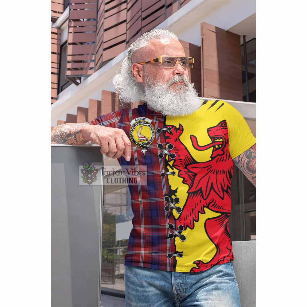 Ainslie Tartan Family Crest Cotton T-shirt Lion Rampant Honor - Tartan Vibes Clothing