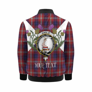 Ainslie Tartan Family Crest Kid Bomber Jacket Scottish Burns Night Thistle Floral