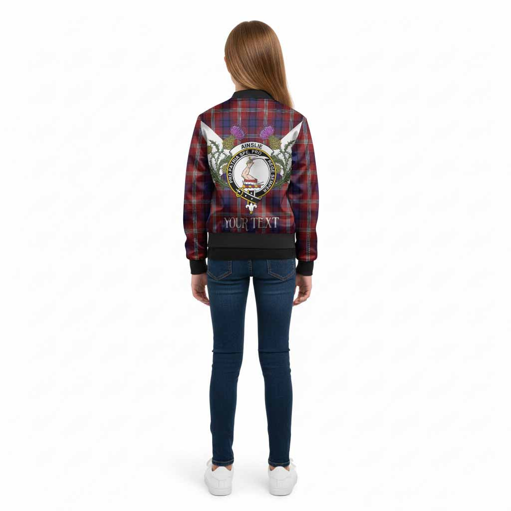 Ainslie Tartan Family Crest Kid Bomber Jacket Scottish Burns Night Thistle Floral