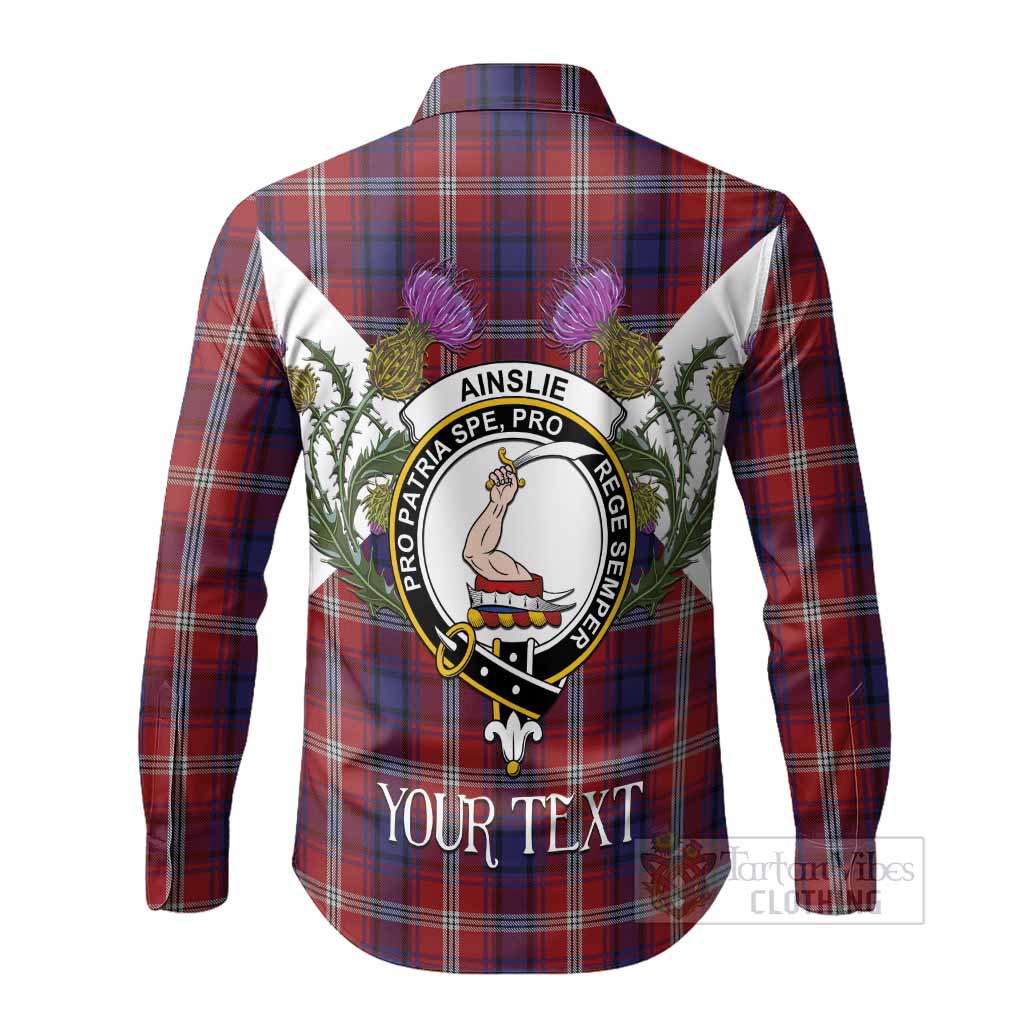 Ainslie Tartan Family Crest Long Sleeve Button Shirts Scottish Burns Night Thistle Floral