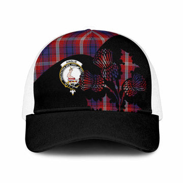 Ainslie Tartan Family Crest Mesh Trucker Cap Scotland Thistle Floral Flag Style