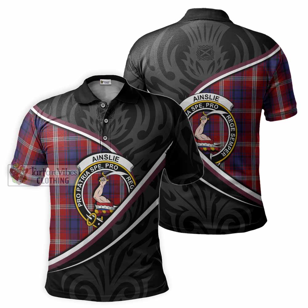 Ainslie Tartan Family Crest Polo Shirt Celtic Scottish Thistle Floral - Tartan Vibes Clothing
