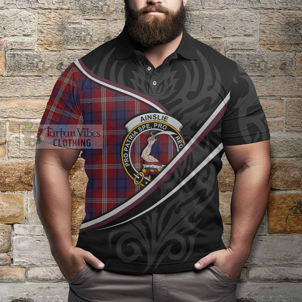 Ainslie Tartan Family Crest Polo Shirt Celtic Scottish Thistle Floral - Tartan Vibes Clothing