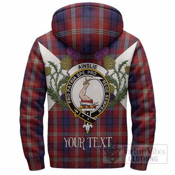 Ainslie Tartan Family Crest Sherpa Hoodie Scottish Burns Night Thistle Floral