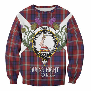 Ainslie Tartan Family Crest Sweatshirt Scottish Burns Night Thistle Floral
