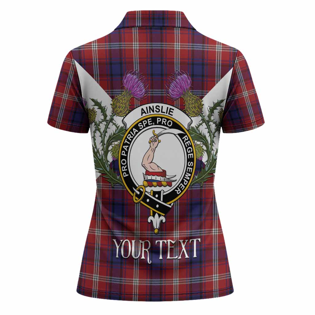 Ainslie Tartan Family Crest Women Polo Shirt Scottish Burns Night Thistle Floral