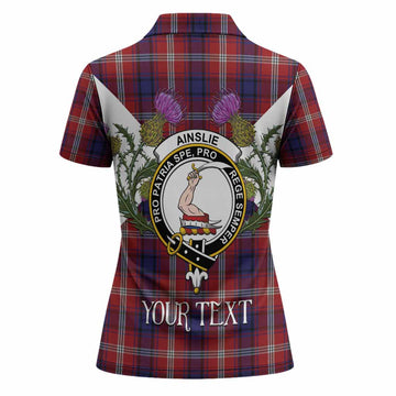 Ainslie Tartan Family Crest Women Polo Shirt Scottish Burns Night Thistle Floral
