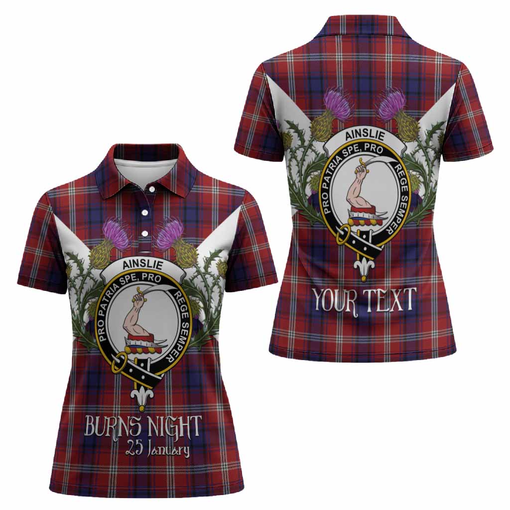 Ainslie Tartan Family Crest Women Polo Shirt Scottish Burns Night Thistle Floral