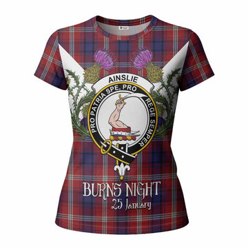 Ainslie Tartan Family Crest Women T shirt Scottish Burns Night Thistle Floral