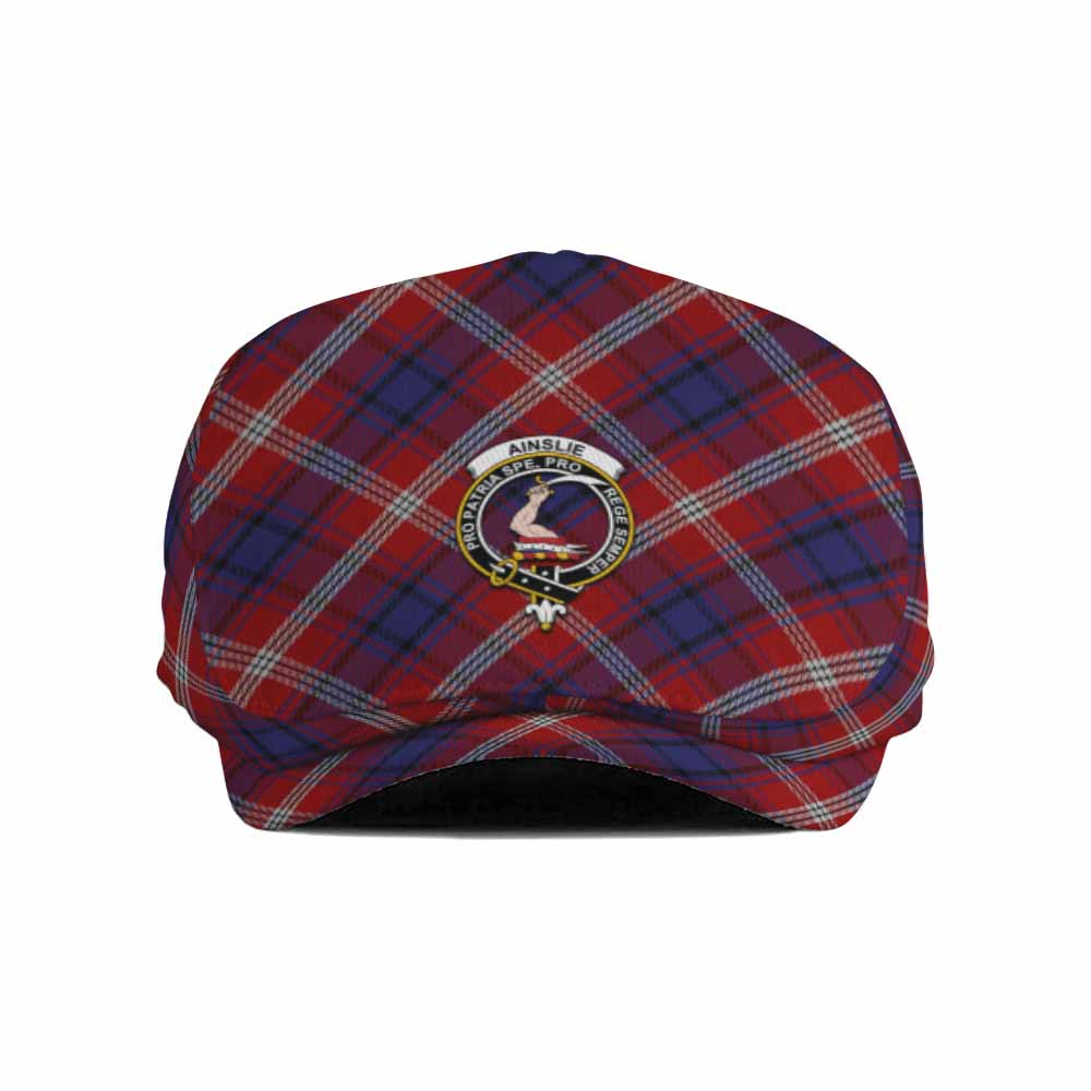 Ainslie Tartan Flat Cap, Jeff Cap Cross Style with Family Crest - Tartan Vibes Clothing